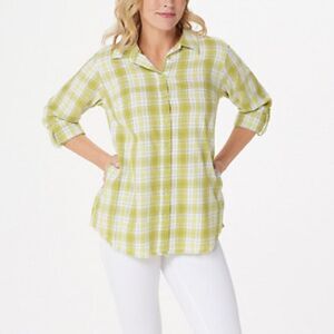 Joan Rivers Fringe Hem Plaid Shirt